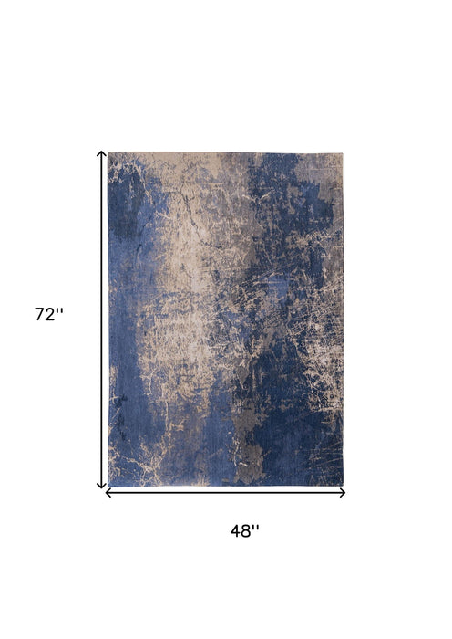 5' x 7' Abstract Non Skid 100% PET Area Rug - Blue And Gray