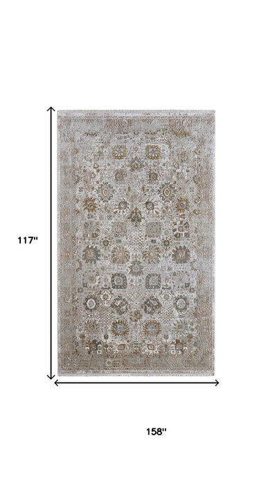 9' X 13' Floral Area Rug With Fringe (722061) - Ivory / Gray / Gold