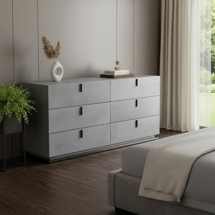 Gunmetal Crackle Finish Six Drawer Double Dresser - Gray