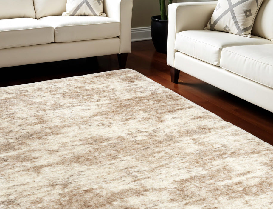 8' X 10' Abstract Shag Area Rug - Beige And Ivory