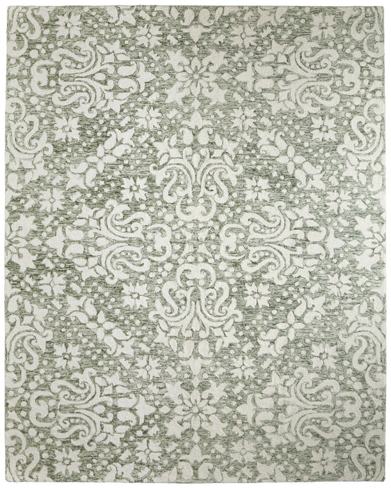9' X 12' Floral Hand Tufted Area Rug - Ivory And Green