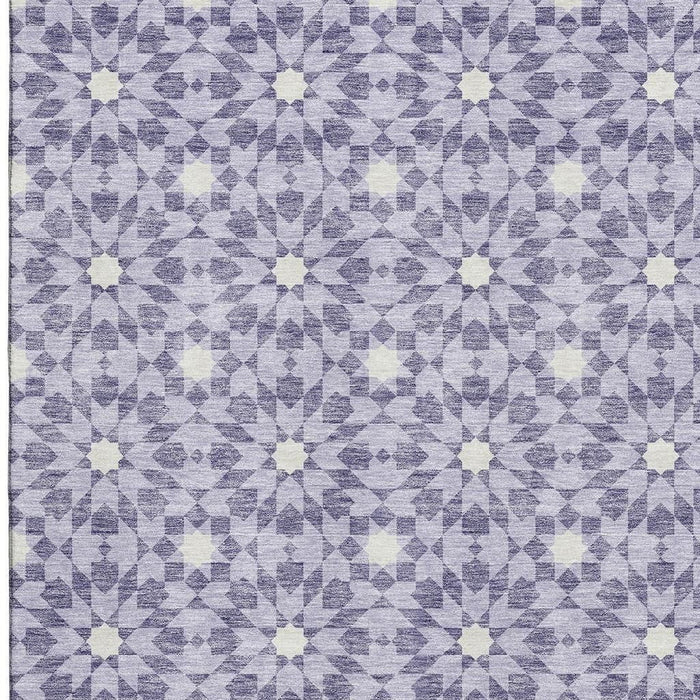 10' X 14' Geometric Washable Area Rug With UV Protection - Lilac And Ivory
