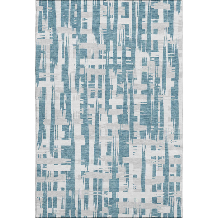 10' X 14' Striped Washable Area Rug With UV Protection (705713) - Teal / Ivory