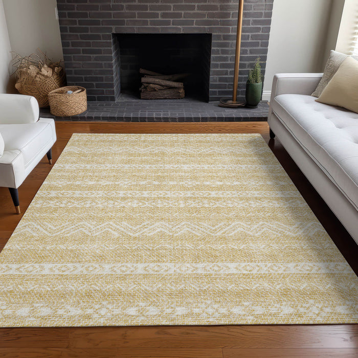 8' X 10' Southwestern Washable Area Rug With UV Protection - Gold And Beige