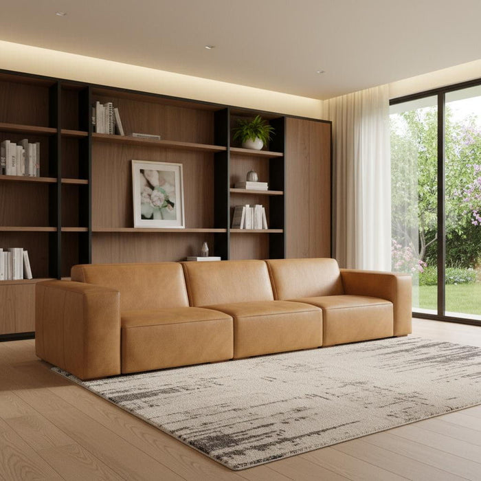 Sienna Leather Modular Sofa With Brown Legs - Brown