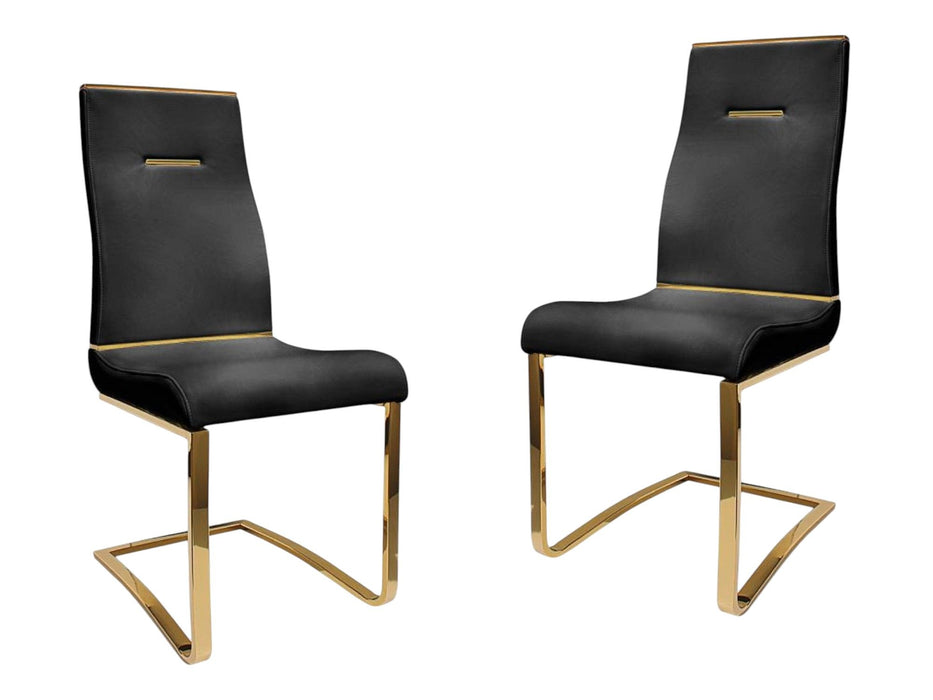 Upholstered Faux Leather Dining Side Chairs (Set of 2) - Black / Gold