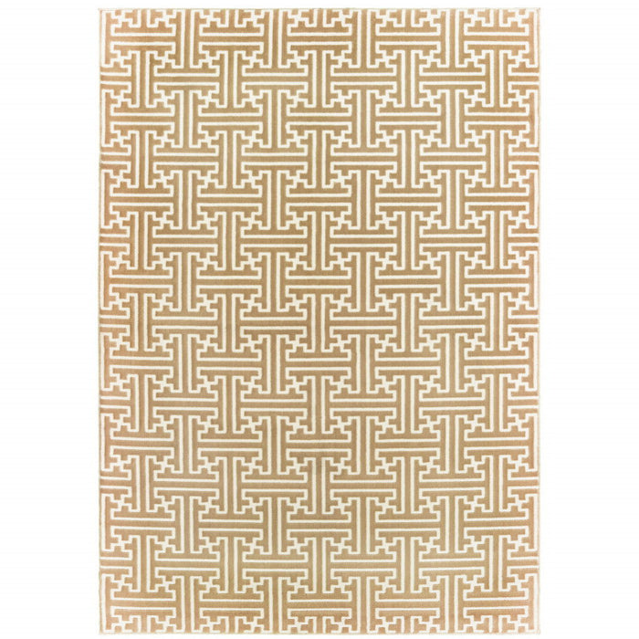 8' x 11' Geometric Power Loom Stain Resistant Area Rug - Gold And Ivory