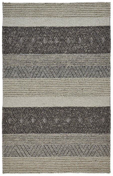 8' x 11' Wool Striped Hand Woven Area Rug - Ivory Black And Gray