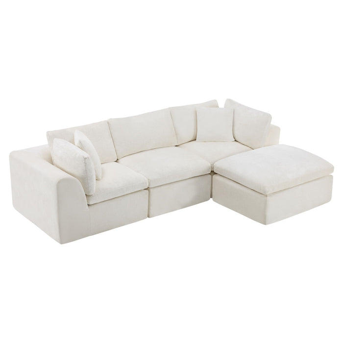 Chenille Modular Sofa Chaise With Ottoman Toss Pillows (725211) - Beige