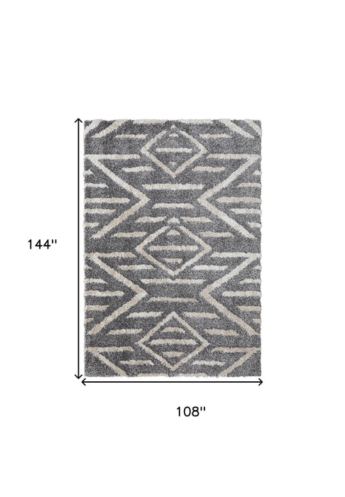 9' x 12' Geometric Power Loom Stain Resistant Area Rug - Gray And Ivory