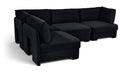 Meridian Furniture velvet performance fabric upholstered 4-piece armless sectional sofa for modern living rooms.