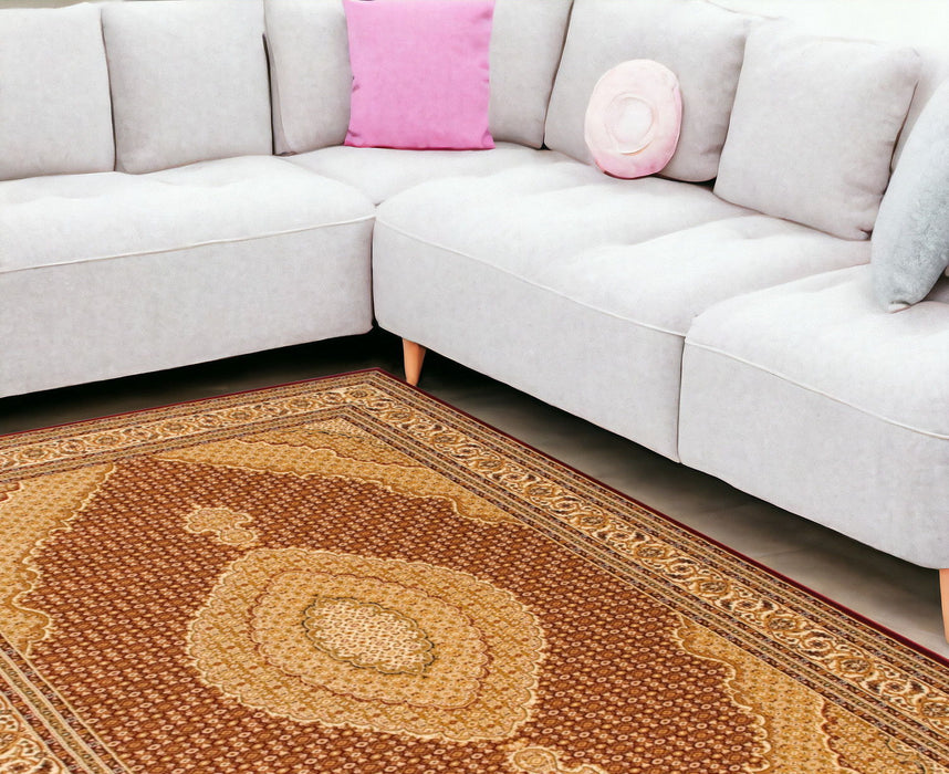 10' x 13' Oriental Washable Non Skid Area Rug - Beige And Red