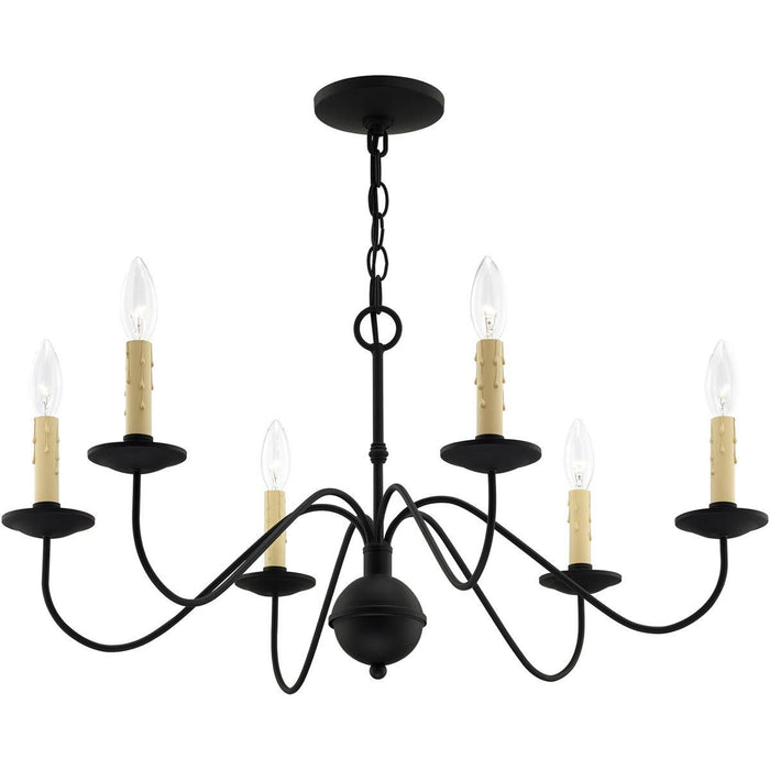 Six Light Metal Dimmable Chandelier With Shades - Black