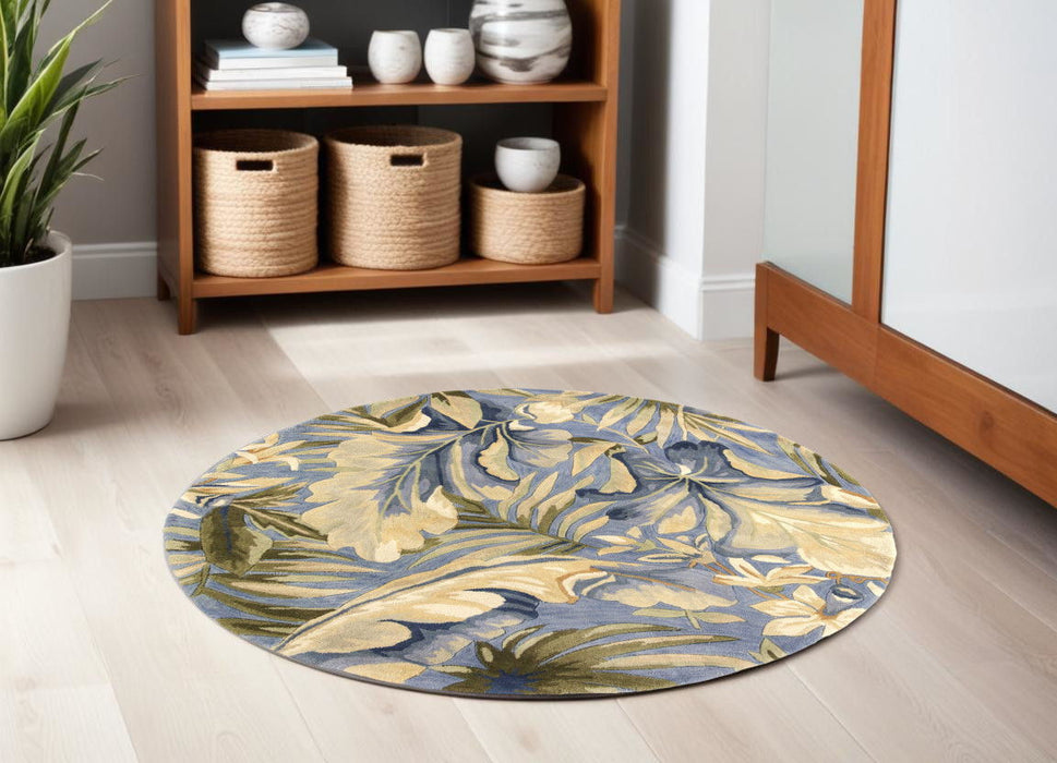 6' Hand Tufted Tropical Plant Indoor Area Rug - Blue