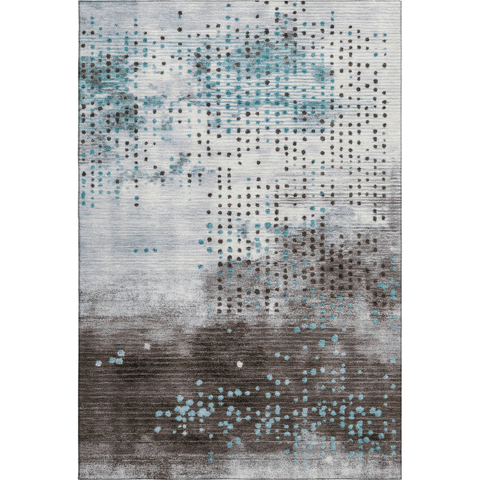 10' X 14' Geometric Washable Area Rug With UV Protection (710453) - Teal / Chocolate