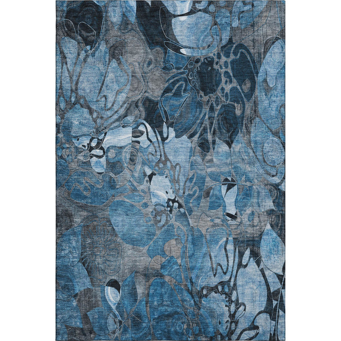 8' X 10' Abstract Distressed Washable Area Rug With UV Protection (648968) - Blue / Ivory / Gray
