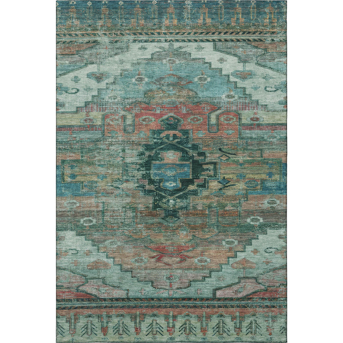 10' X 14' Oriental Washable Area Rug With UV Protection (701051) - Teal / Copper / Gold