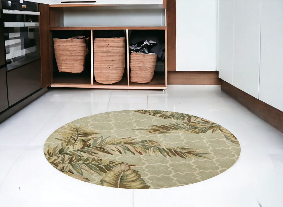 6' Round Wool Tropical Botanical Hand Tufted Area Rug - Sage