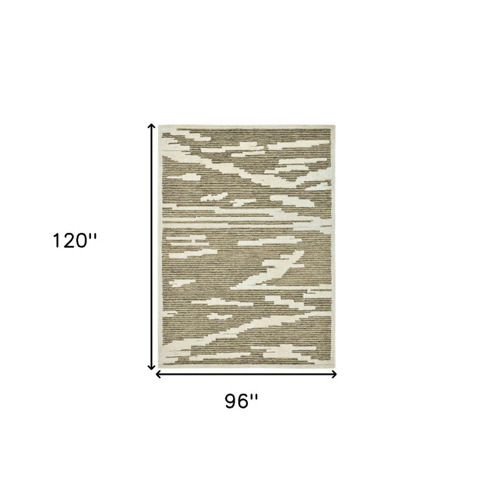 8' X 10' Wool Abstract Hand Hooked Area Rug - Beige And Brown