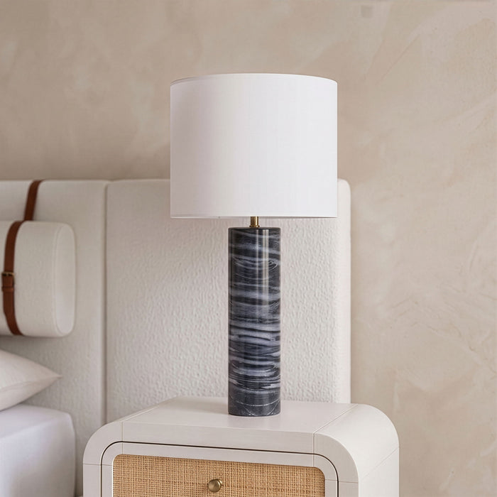 Meridian Furniture Titan textured fabric table lamp with a modern design, featuring a cylindrical shade and sleek base.