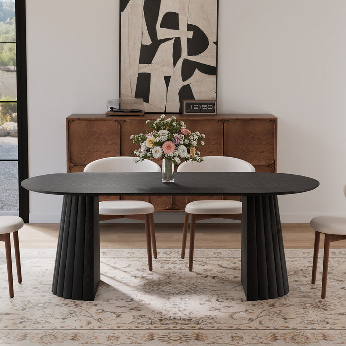 Double Pedestal Base Oval Dining Table - Black