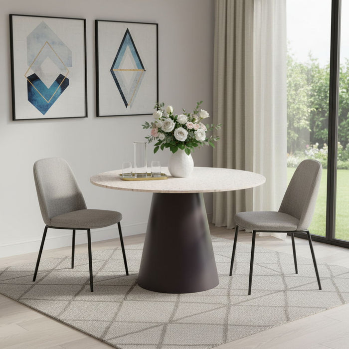48" Steel Pedestal Base Round Top Dining Table - Beige