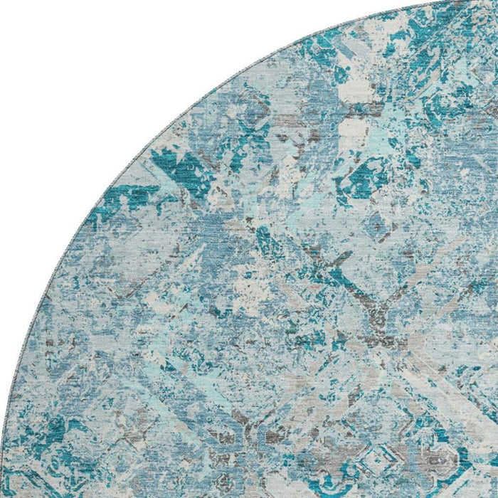 8' Diamond Washable Round Rug With UV Protection - Teal