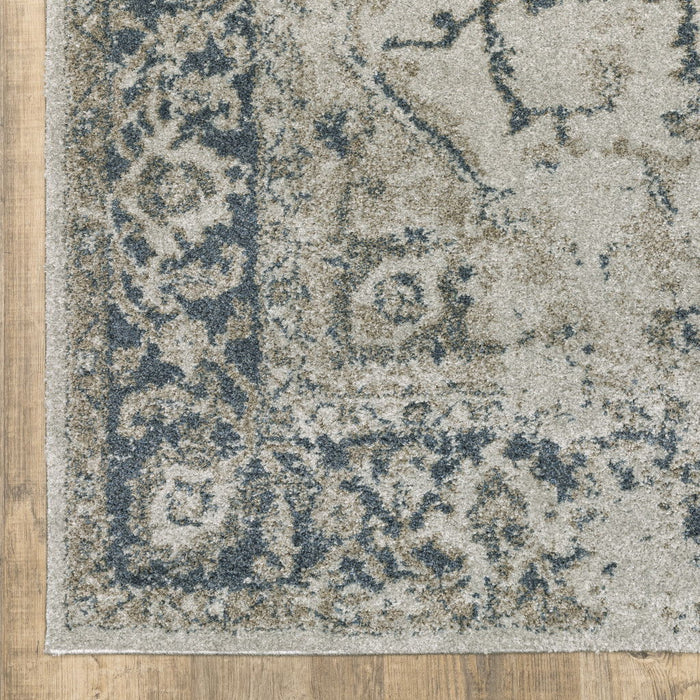 8' x 11' Oriental Power Loom Area Rug - Blue And Gray