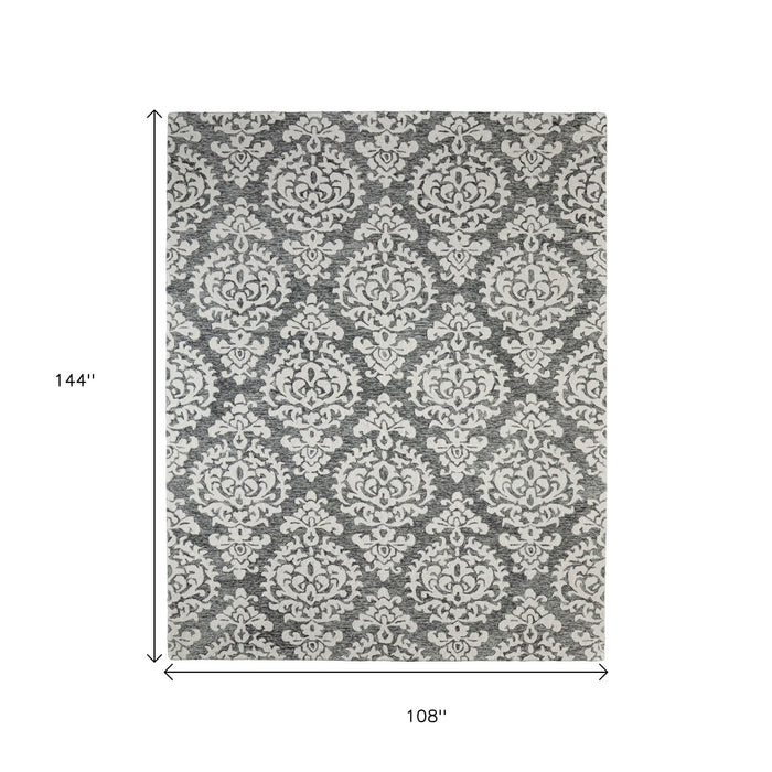 9' X 12' Floral Hand Tufted Area Rug - Gray