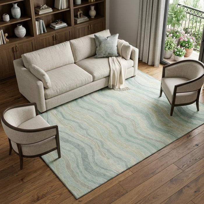 10' X 14' Striped Washable Area Rug With UV Protection (694586) - Sage / Taupe / Ivory