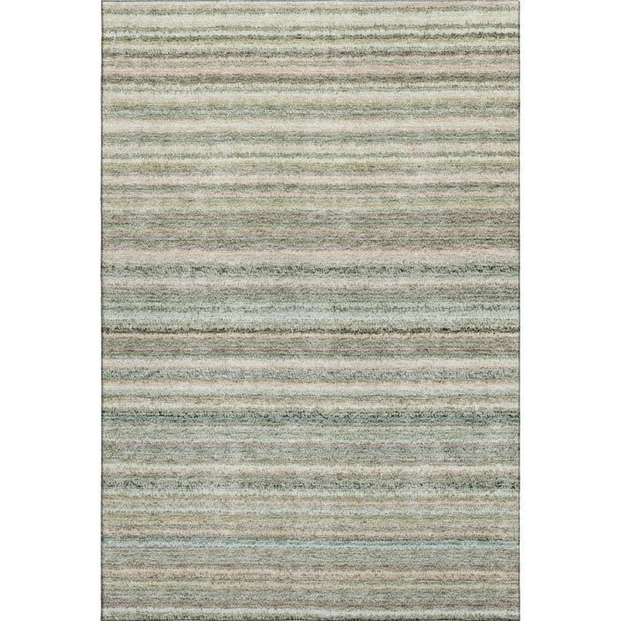 10' X 14' Striped Washable Area Rug With UV Protection (650818) - Sage / Ivory
