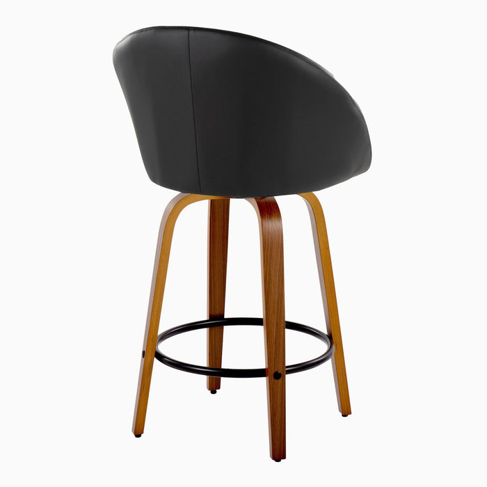 Matisse - 26" Highback Fixed-Height Counter Stool With Swivel And Round Black Metal Footrest (Set of 2) - Walnut Wood