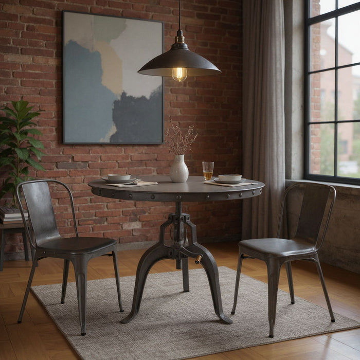36" Industrial Adjustable Crank Round Top Dining Table. - Gray