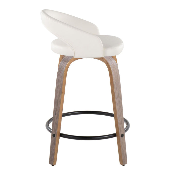 Grotto - Upholstered Fixed-Height Counter Stool (Set of 2) - Light Gray Wood, White Faux Leather, Black Metal