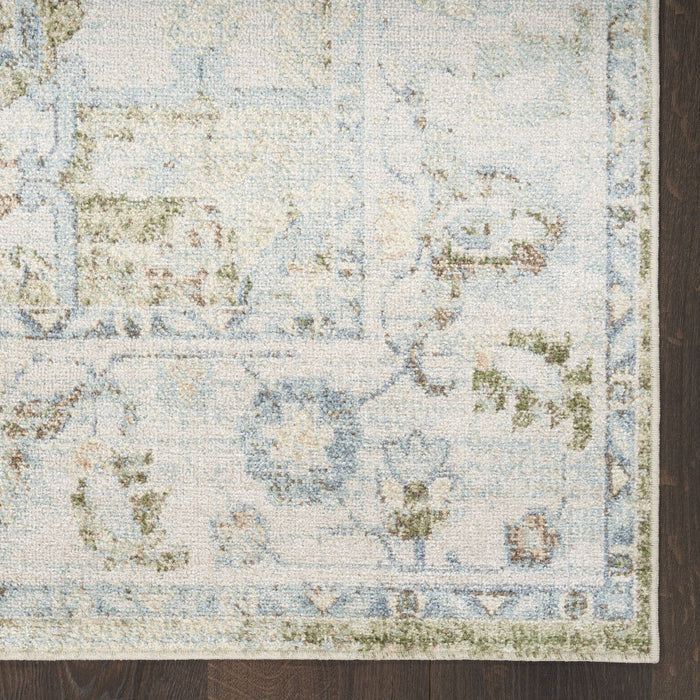 8' Floral Runner Rug (554994) - Blue / Green / Ivory