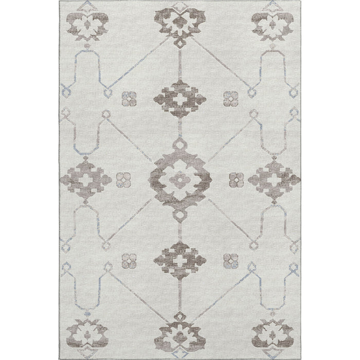 10' X 14' Floral Medallion Washable Area Rug With UV Protection - Taupe And Ivory