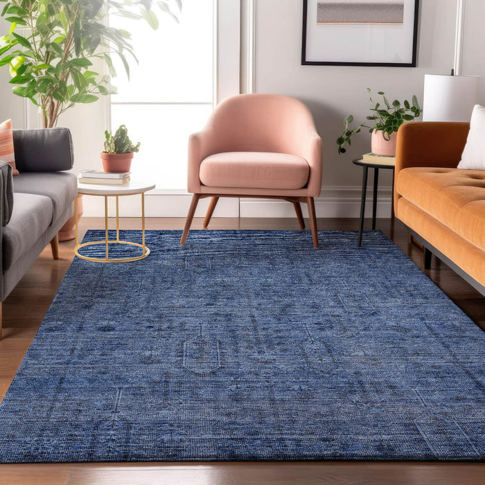 8' X 10' Southwestern Washable Area Rug With UV Protection - Navy Blue / Gray