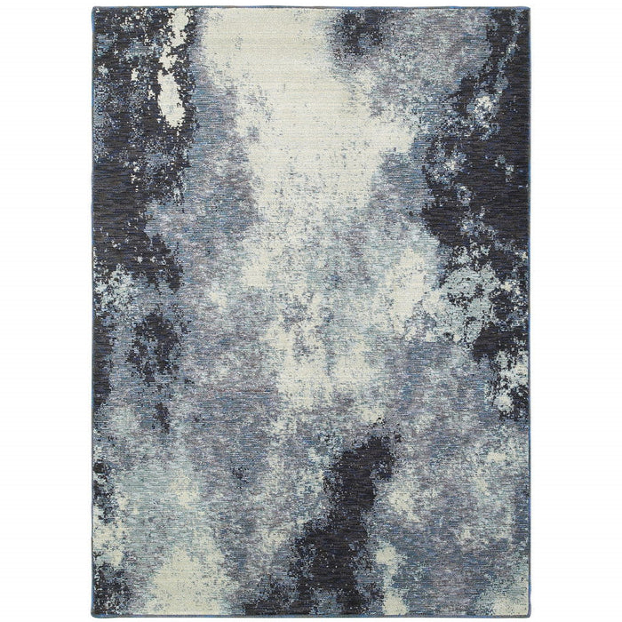 6.6' x 9.8' Abstract Power Loom Area Rug - Blue And Ivory