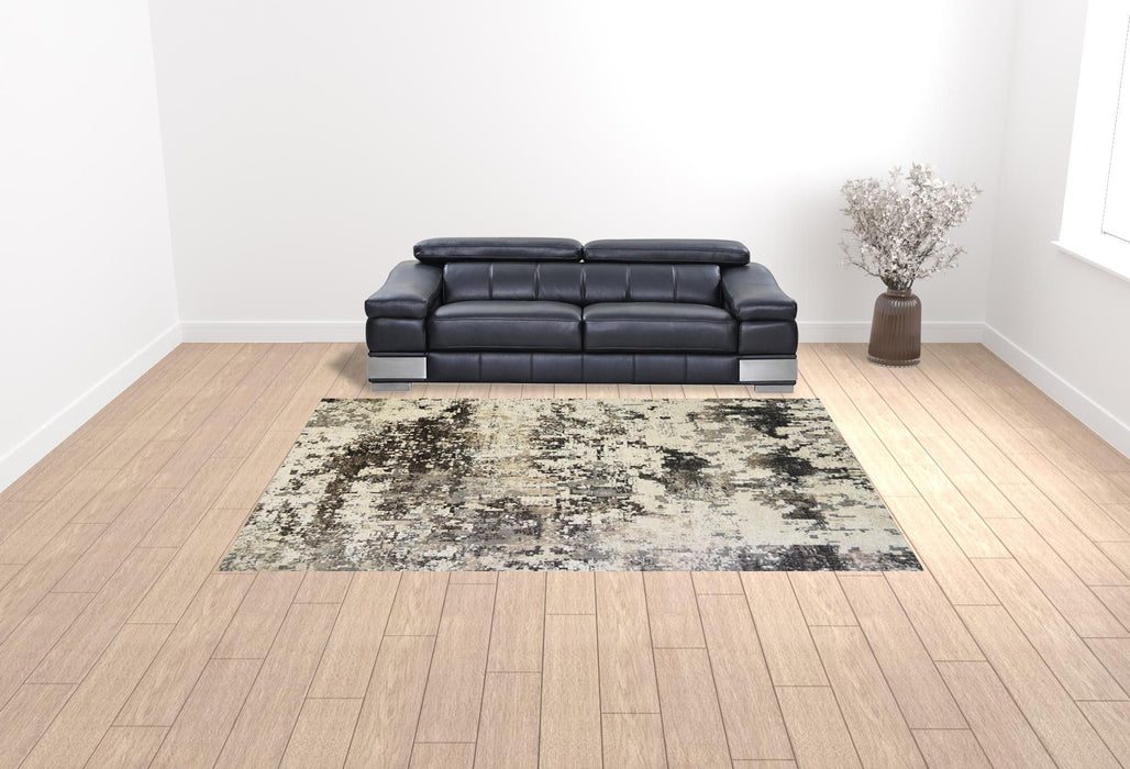 9' x 13' Abstract Distressed Area Rug With Fringe - Black