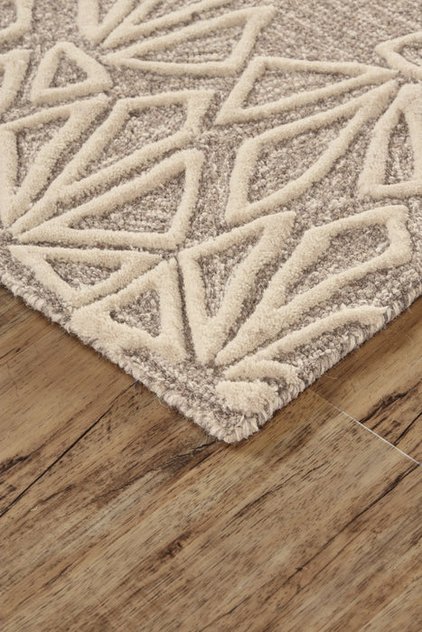 9.5' x 13.5' Wool Geometric Tufted Handmade Stain Resistant Area Rug - Tan And Ivory