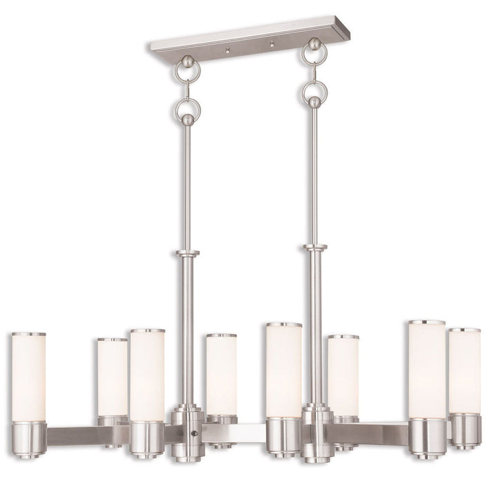 Eight Light Metal Dimmable Chandelier With Shades - Nickel / Opal