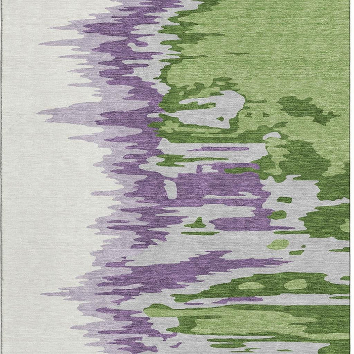 10' X 14' Abstract Washable Area Rug With UV Protection (682355) - Green / Purple / Ivory