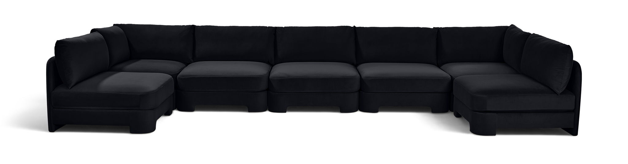 Meridian Furniture Hammond velvet performance fabric U-shaped sectional with armless design, showcasing plush upholstery and modern style.