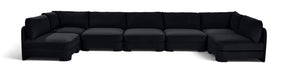 Meridian Furniture Hammond velvet performance fabric U-shaped sectional with armless design, showcasing plush upholstery and modern style.