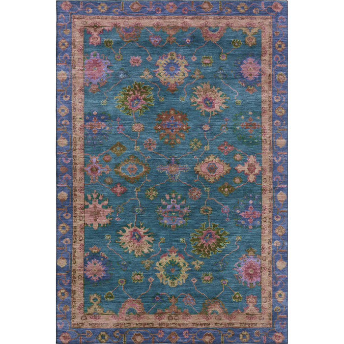 10' X 14' Oriental Washable Area Rug With UV Protection (716443) - Teal / Blush