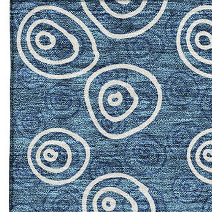 8' X 10' Polka Dot Washable Area Rug With UV Protection - Blue And Ivory