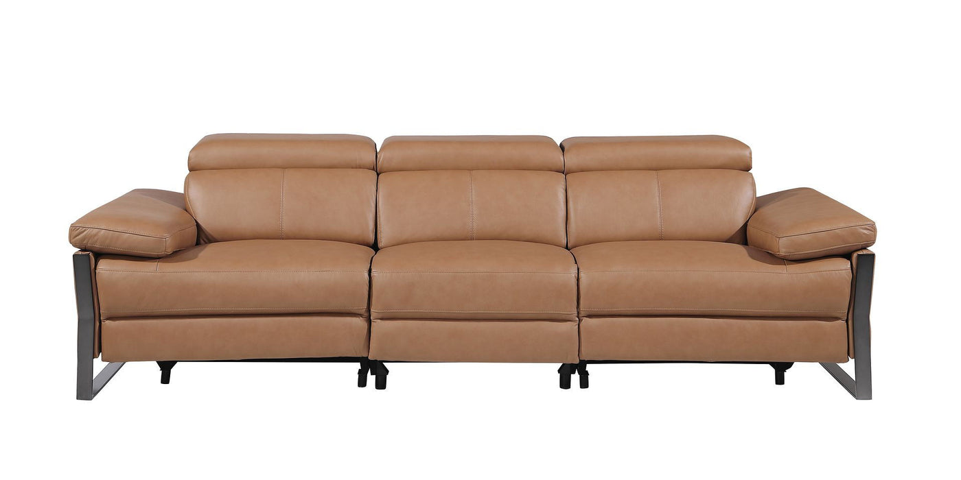 Top Grain Leather Reclining Metal USB Sofa (720337) - Chestnut