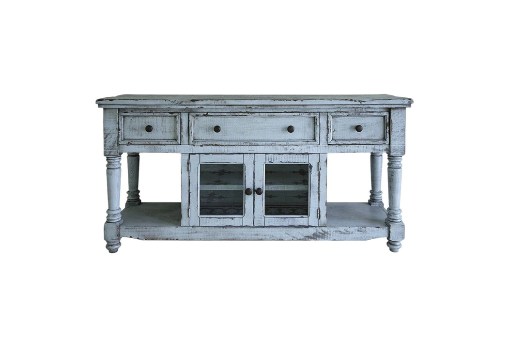 Wood Open Shelving Distressed TV Stand - Blue