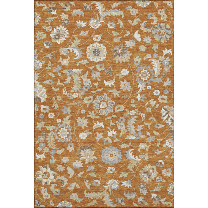 10' X 14' Floral Washable Area Rug With UV Protection (679006) - Rust / Gray / Beige