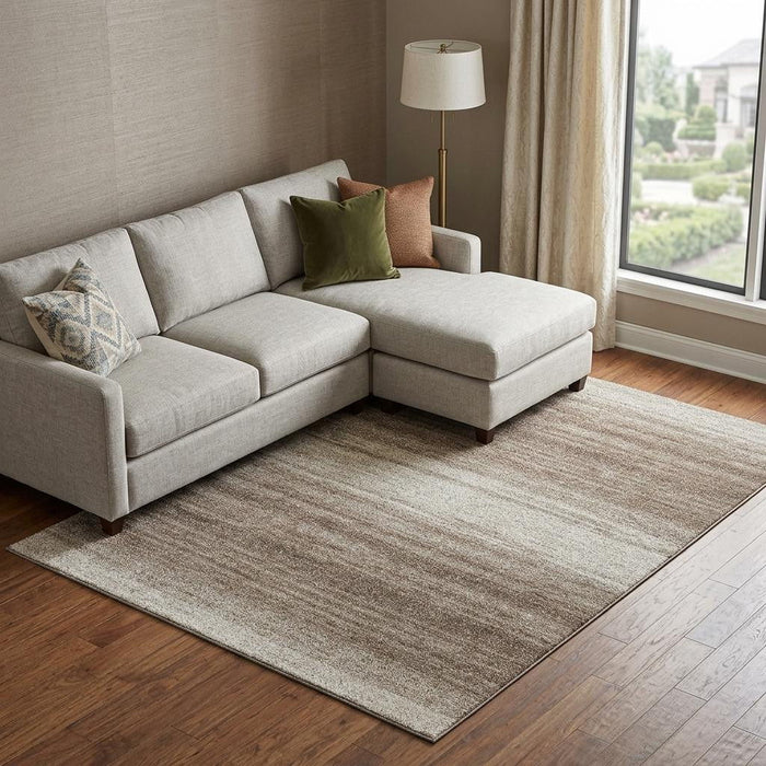 10' X 14' Striped Washable Area Rug With UV Protection (681089) - Brown / Ivory